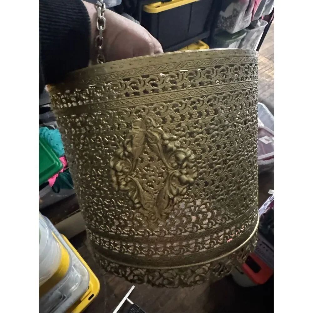 Vintage Mcm hollywood regency brass ornate lamp-light shade decor home